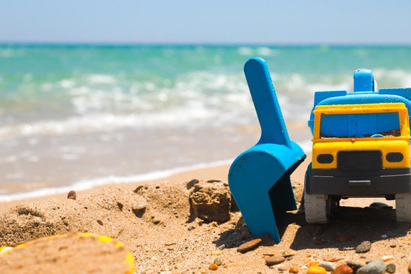 toy truck shovels play sand beach